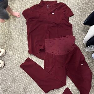 Burgundy Two-Piece Set- maternity scrubs-Figs